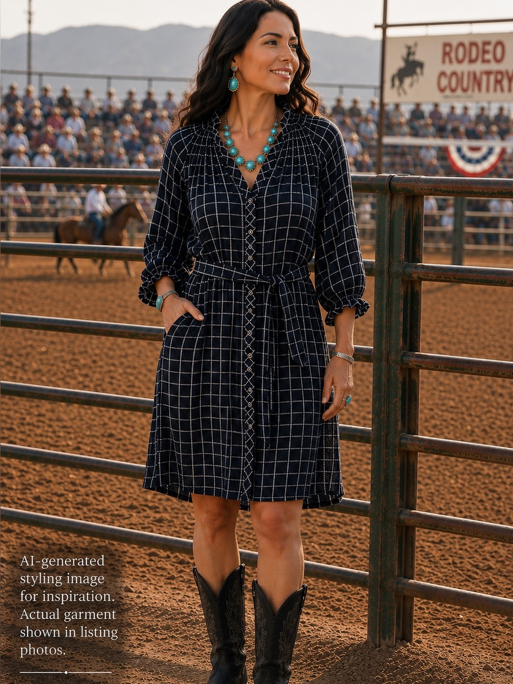 Maeve Anthropologie Windowpane Shirt Dress Belted Navy XS Cottagecore
